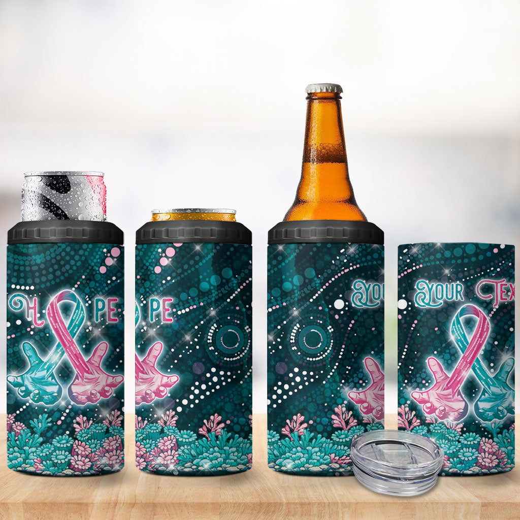 Personalised Hereditary Cancer Support 4 in 1 Can Cooler Tumbler Hope Ribbon With Aussie Teal Duncan Coral