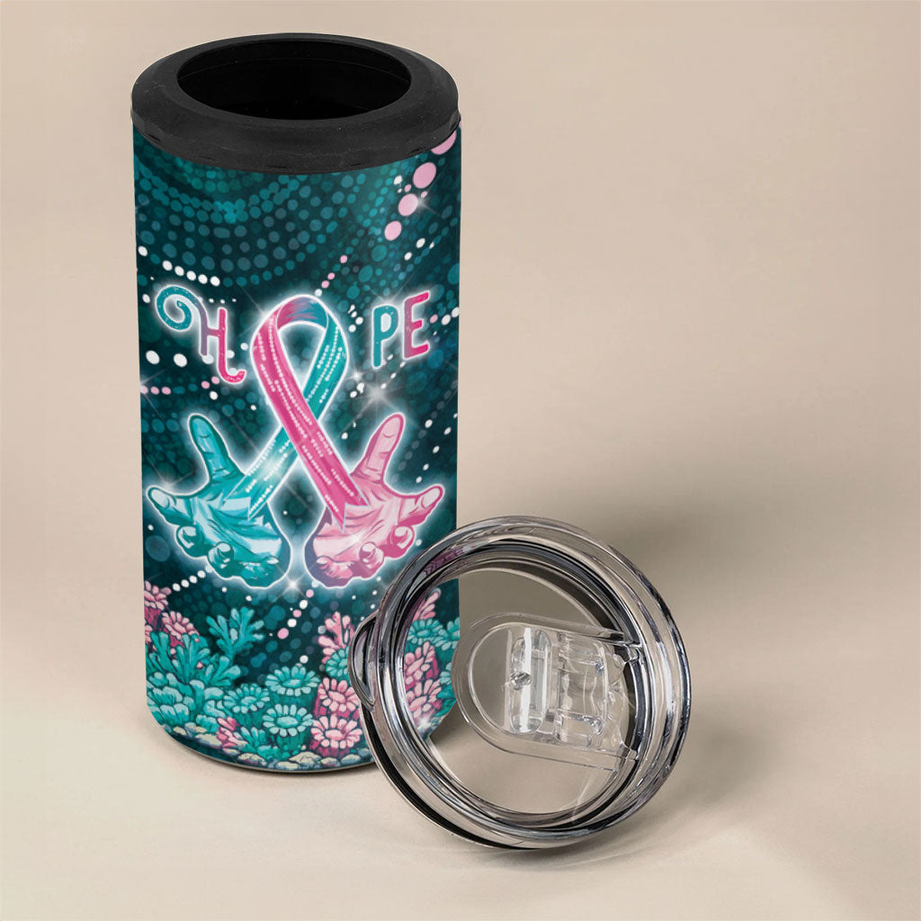 Personalised Hereditary Cancer Support 4 in 1 Can Cooler Tumbler Hope Ribbon With Aussie Teal Duncan Coral