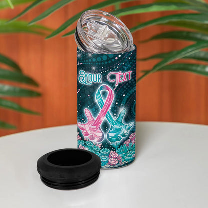 Personalised Hereditary Cancer Support 4 in 1 Can Cooler Tumbler Hope Ribbon With Aussie Teal Duncan Coral