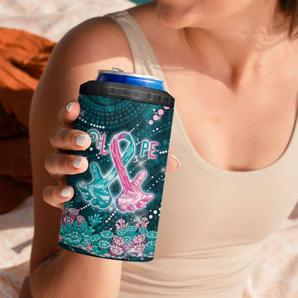 Personalised Hereditary Cancer Support 4 in 1 Can Cooler Tumbler Hope Ribbon With Aussie Teal Duncan Coral