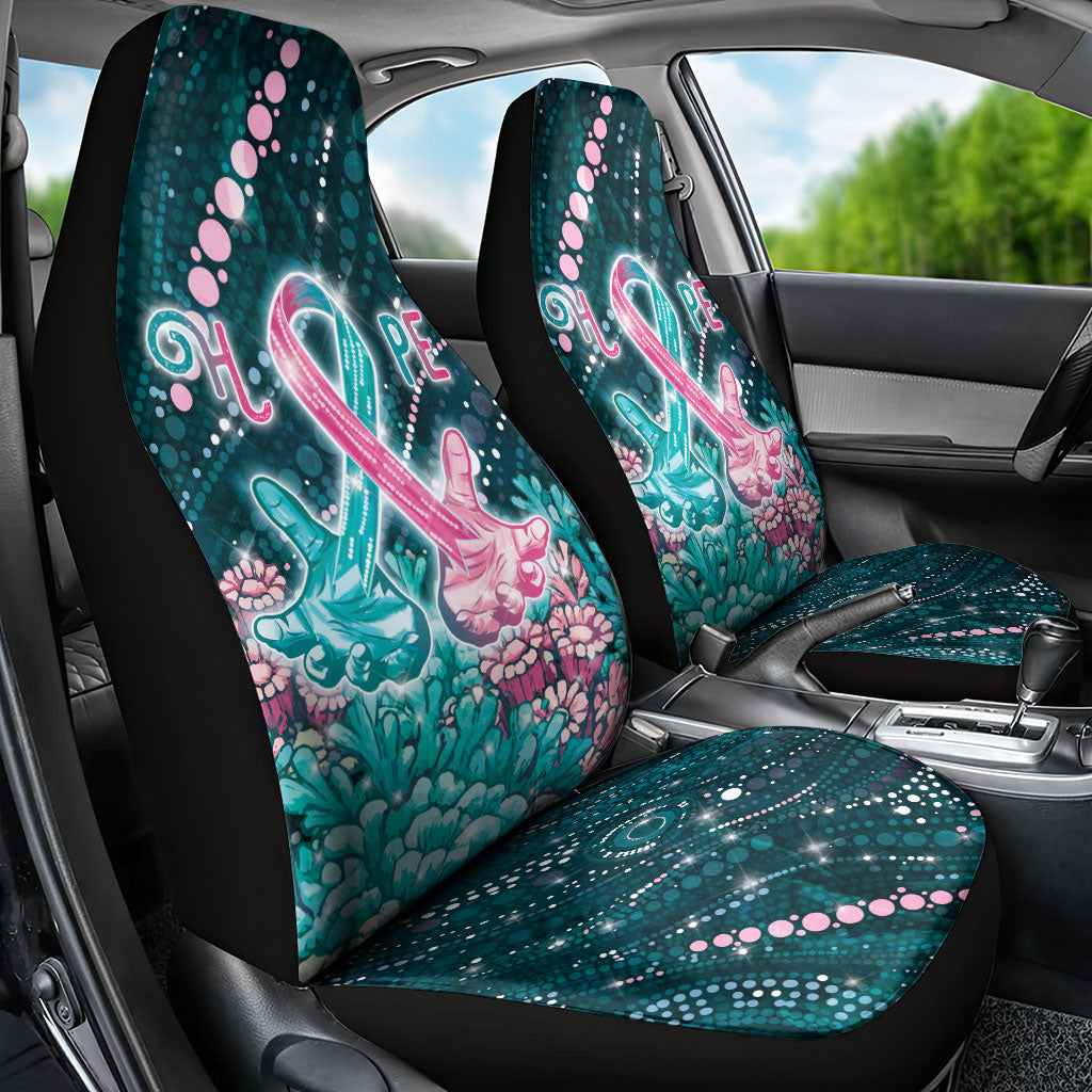 Hereditary Cancer Support Car Seat Cover Hope Ribbon With Aussie Teal Duncan Coral