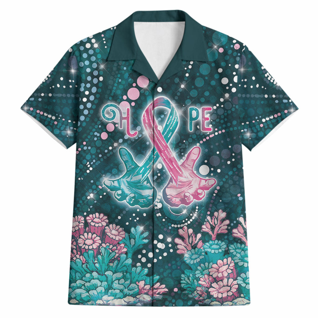 Personalised Hereditary Cancer Support Hawaiian Shirt Hope Ribbon With Aussie Teal Duncan Coral