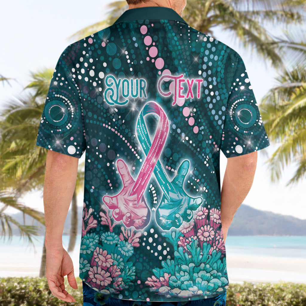 Personalised Hereditary Cancer Support Hawaiian Shirt Hope Ribbon With Aussie Teal Duncan Coral