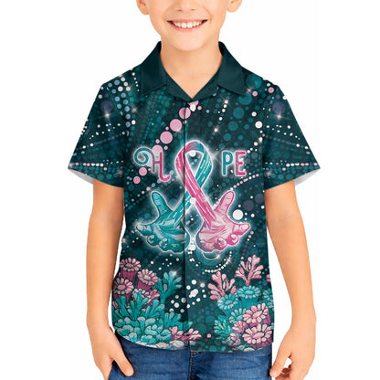 Personalised Hereditary Cancer Support Hawaiian Shirt Hope Ribbon With Aussie Teal Duncan Coral