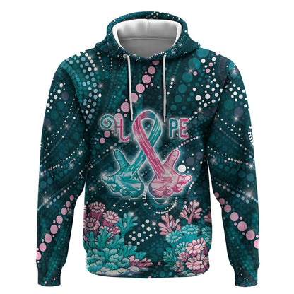 Personalised Hereditary Cancer Support Hoodie Hope Ribbon With Aussie Teal Duncan Coral