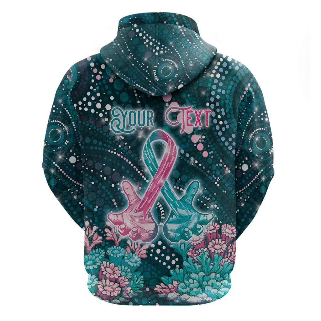 Personalised Hereditary Cancer Support Hoodie Hope Ribbon With Aussie Teal Duncan Coral
