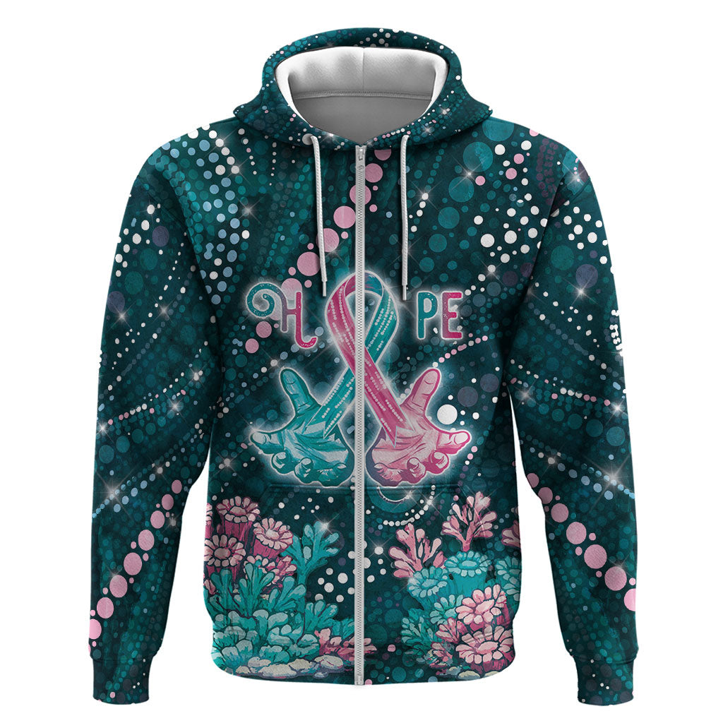 Personalised Hereditary Cancer Support Hoodie Hope Ribbon With Aussie Teal Duncan Coral