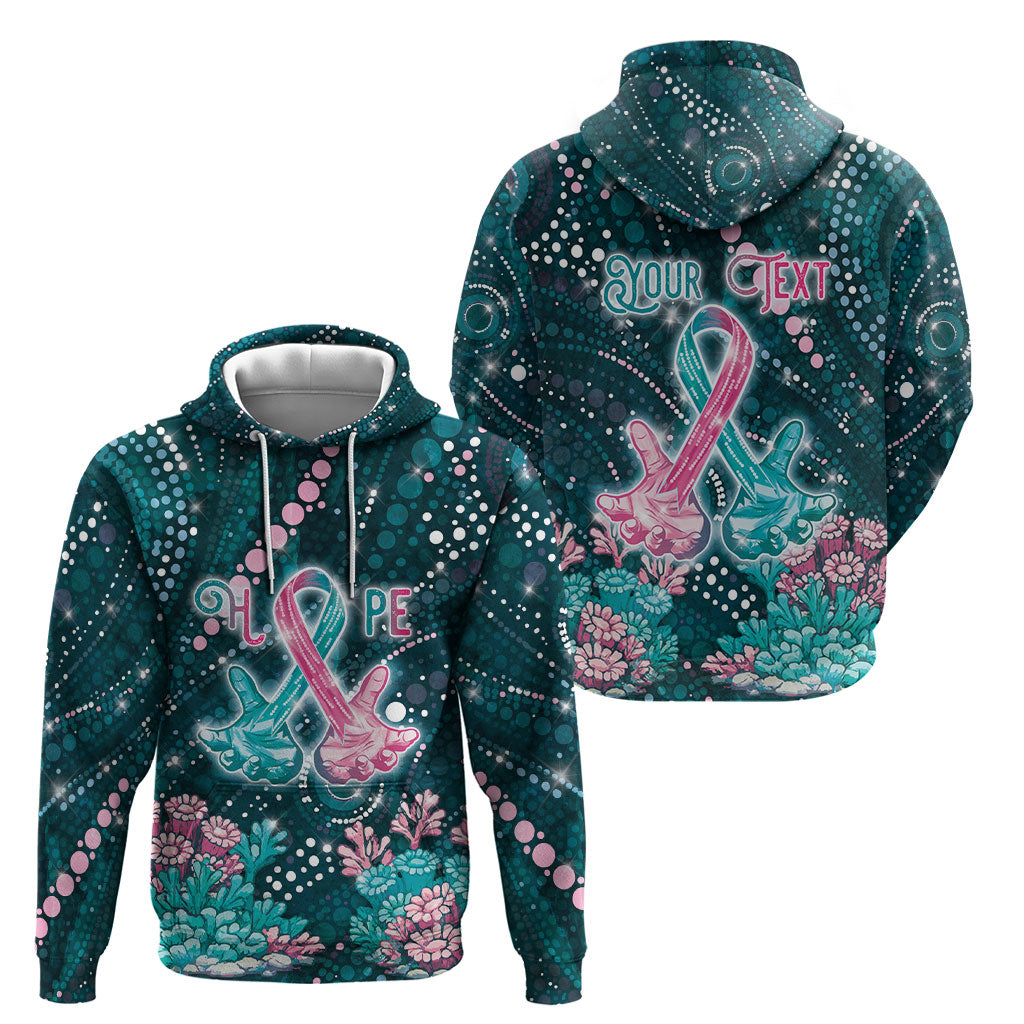 Personalised Hereditary Cancer Support Hoodie Hope Ribbon With Aussie Teal Duncan Coral