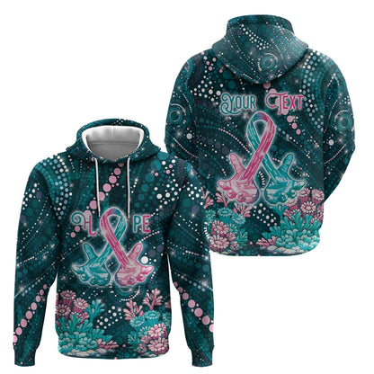 Personalised Hereditary Cancer Support Hoodie Hope Ribbon With Aussie Teal Duncan Coral