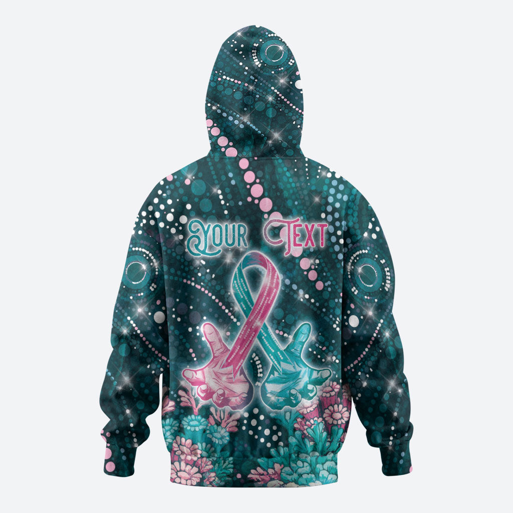 Personalised Hereditary Cancer Support Hoodie Hope Ribbon With Aussie Teal Duncan Coral