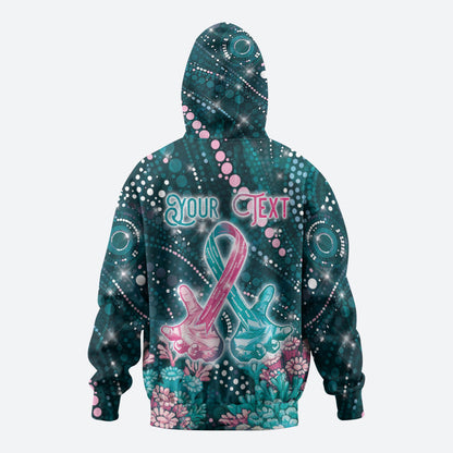 Personalised Hereditary Cancer Support Hoodie Hope Ribbon With Aussie Teal Duncan Coral