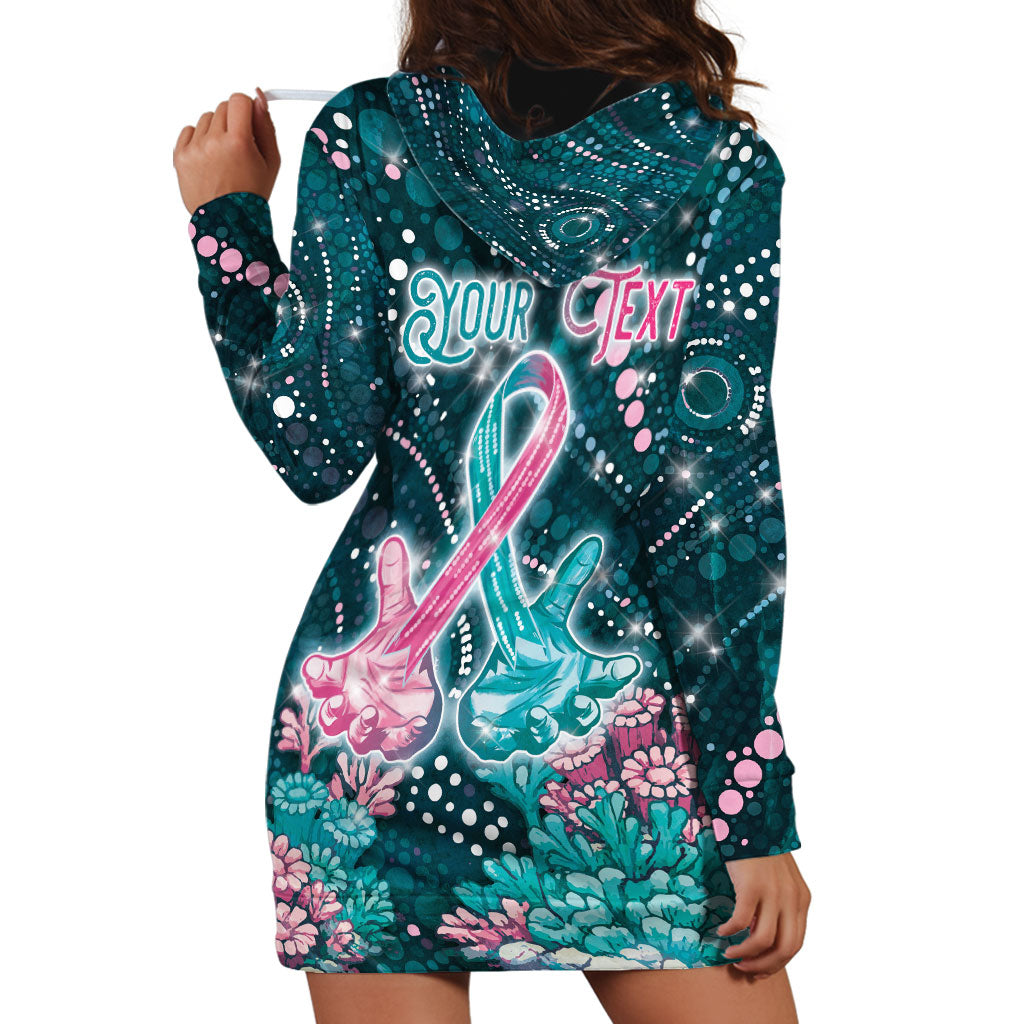 Personalised Hereditary Cancer Support Hoodie Dress Hope Ribbon With Aussie Teal Duncan Coral