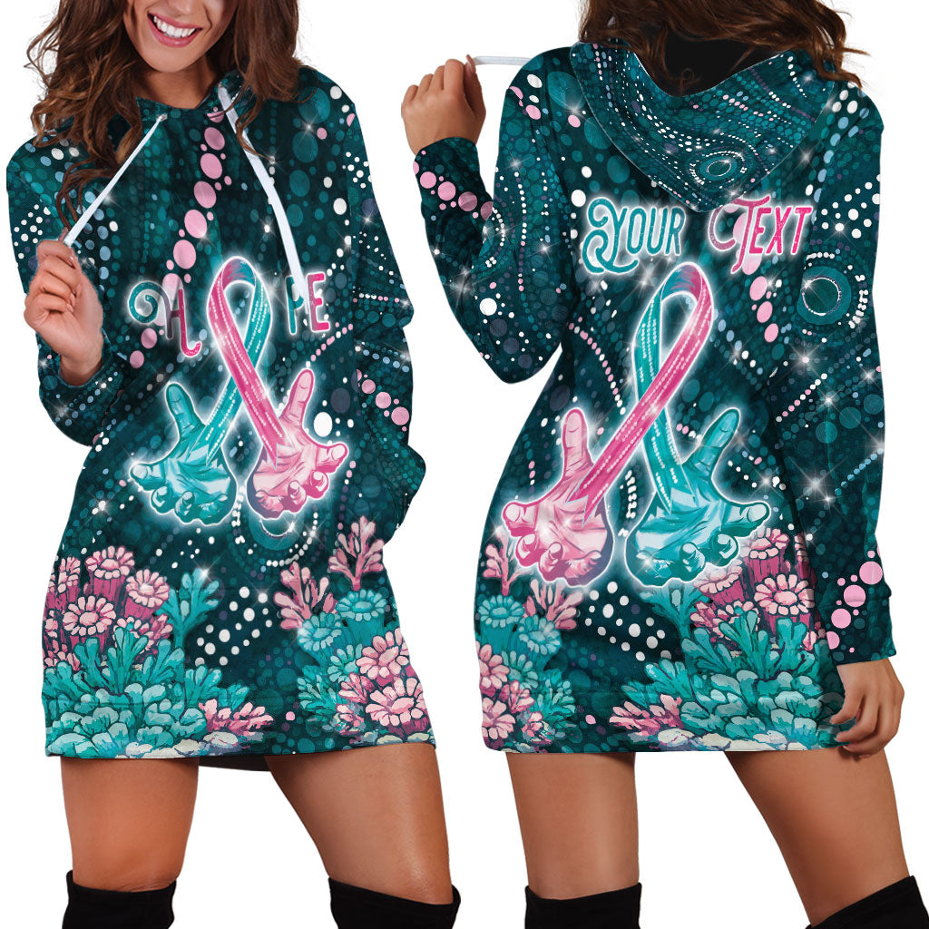 Personalised Hereditary Cancer Support Hoodie Dress Hope Ribbon With Aussie Teal Duncan Coral