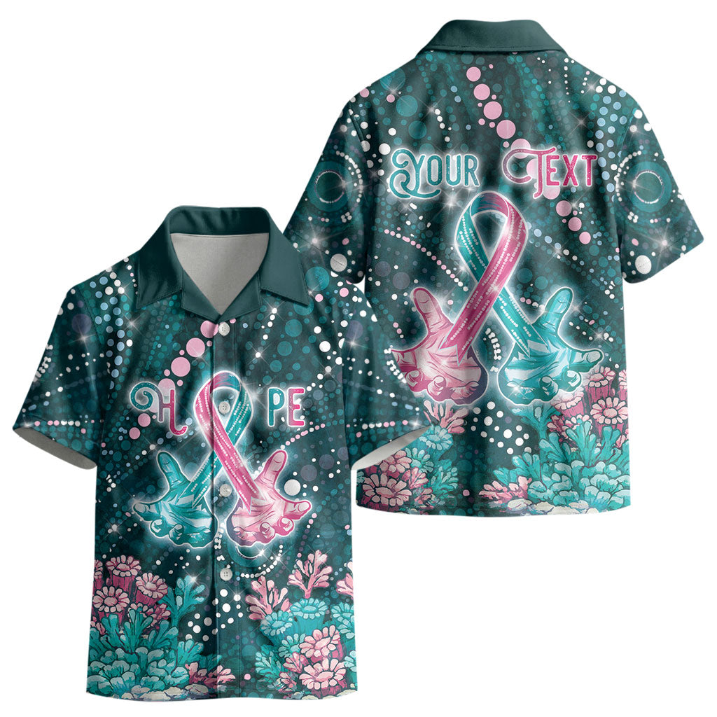 Personalised Hereditary Cancer Support Kid Hawaiian Shirt Hope Ribbon With Aussie Teal Duncan Coral