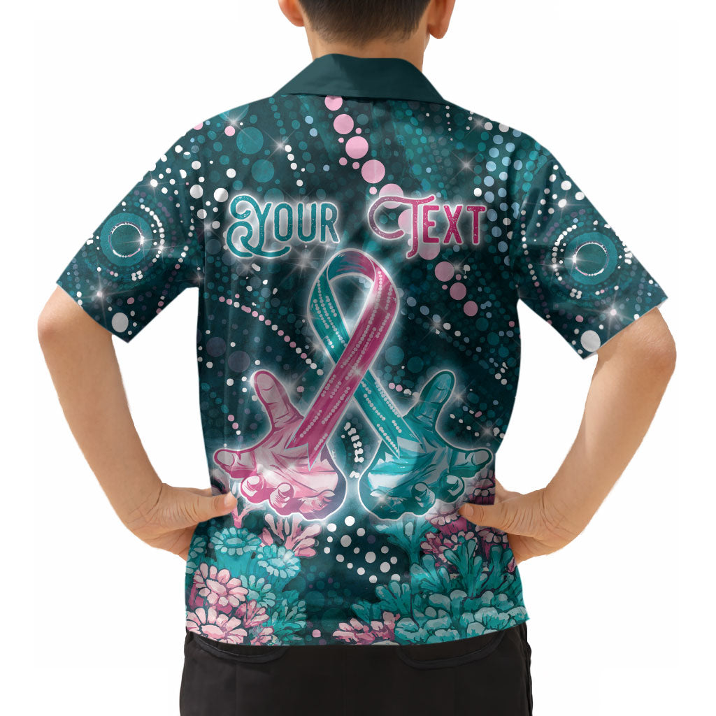 Personalised Hereditary Cancer Support Kid Hawaiian Shirt Hope Ribbon With Aussie Teal Duncan Coral