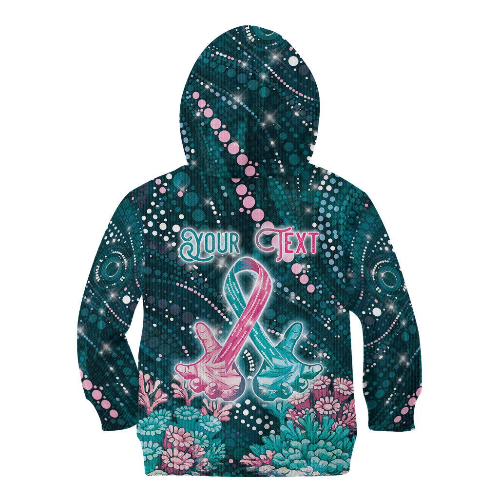 Personalised Hereditary Cancer Support Kid Hoodie Hope Ribbon With Aussie Teal Duncan Coral
