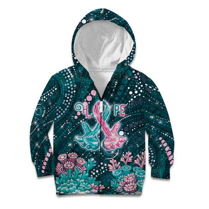Personalised Hereditary Cancer Support Kid Hoodie Hope Ribbon With Aussie Teal Duncan Coral