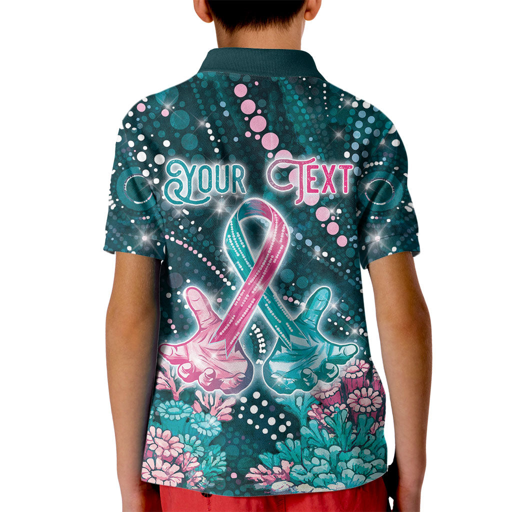 Personalised Hereditary Cancer Support Kid Polo Shirt Hope Ribbon With Aussie Teal Duncan Coral