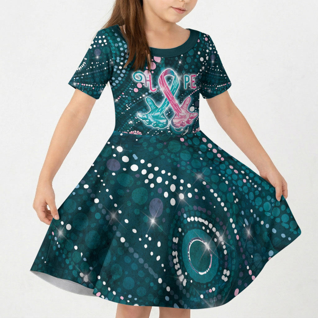 Personalised Hereditary Cancer Support Kid Short Sleeve Dress Hope Ribbon With Aussie Teal Duncan Coral