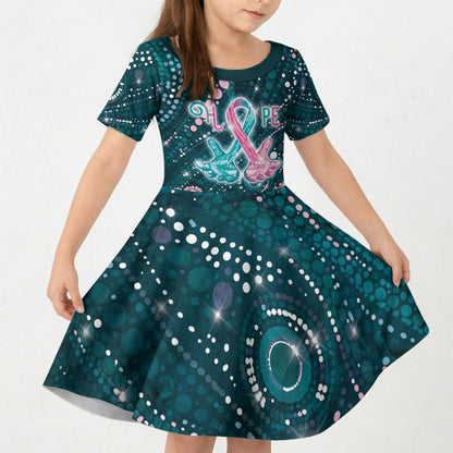 Personalised Hereditary Cancer Support Kid Short Sleeve Dress Hope Ribbon With Aussie Teal Duncan Coral