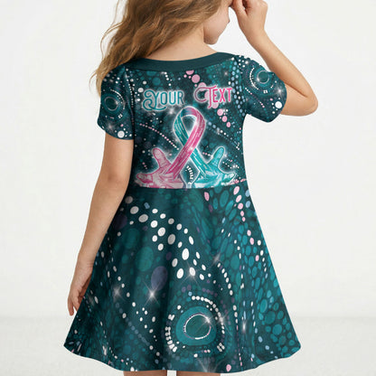 Personalised Hereditary Cancer Support Kid Short Sleeve Dress Hope Ribbon With Aussie Teal Duncan Coral