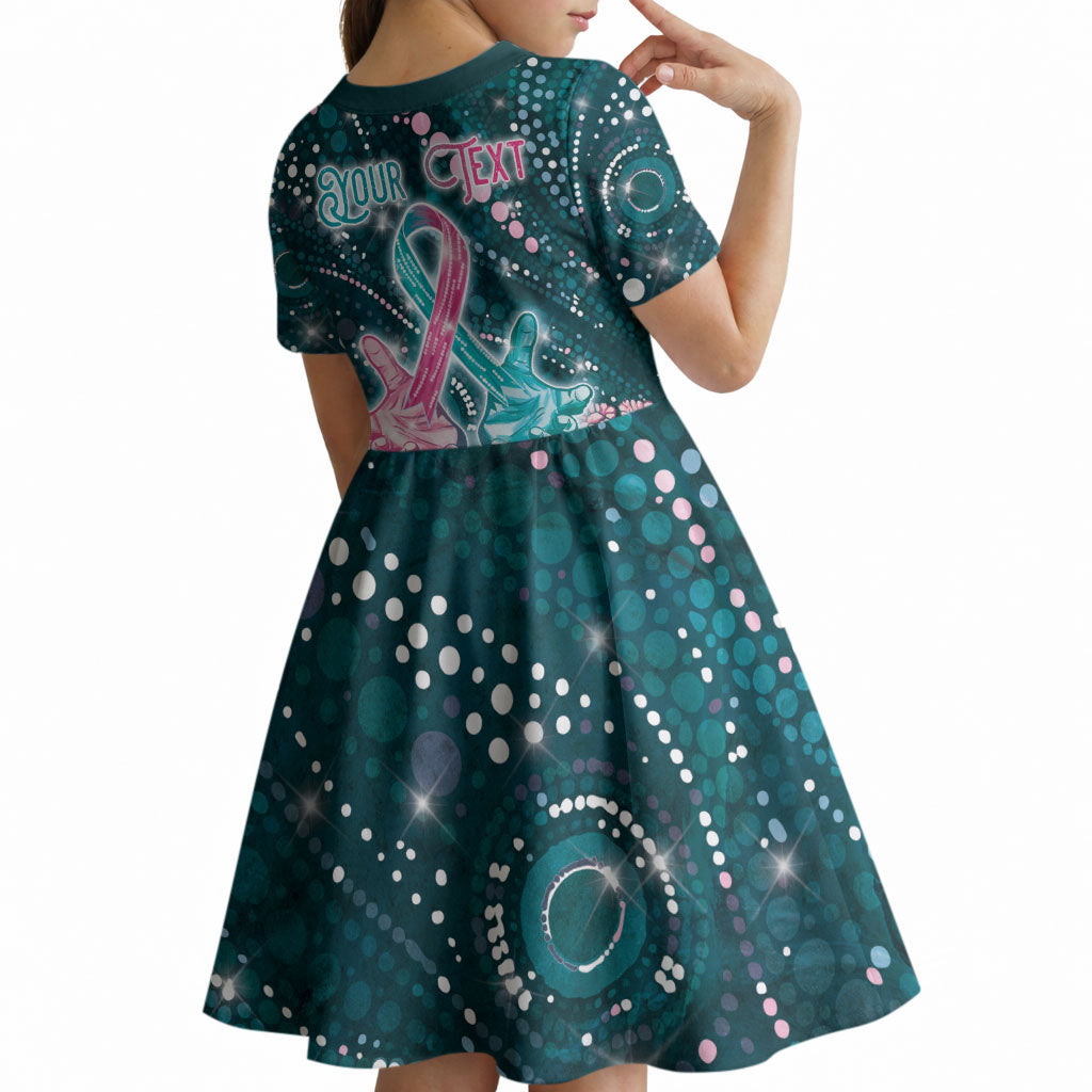 Personalised Hereditary Cancer Support Kid Short Sleeve Dress Hope Ribbon With Aussie Teal Duncan Coral