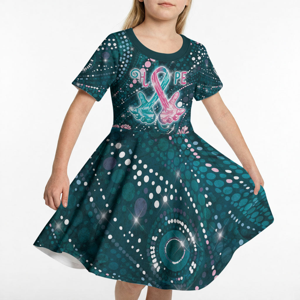Personalised Hereditary Cancer Support Kid Short Sleeve Dress Hope Ribbon With Aussie Teal Duncan Coral