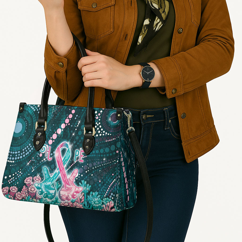 Hereditary Cancer Support Leather Bag Hope Ribbon With Aussie Teal Duncan Coral