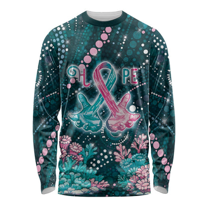 Personalised Hereditary Cancer Support Long Sleeve Shirt Hope Ribbon With Aussie Teal Duncan Coral