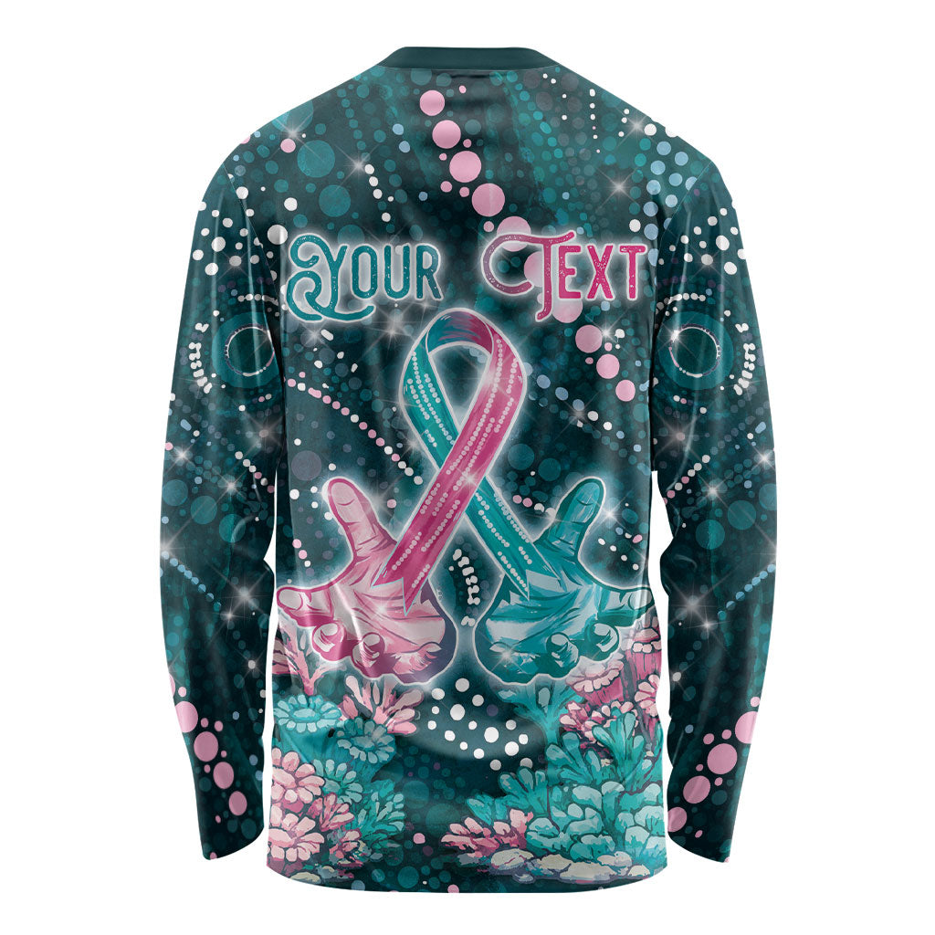 Personalised Hereditary Cancer Support Long Sleeve Shirt Hope Ribbon With Aussie Teal Duncan Coral