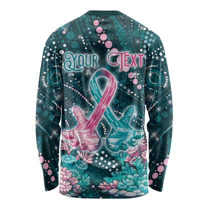 Personalised Hereditary Cancer Support Long Sleeve Shirt Hope Ribbon With Aussie Teal Duncan Coral