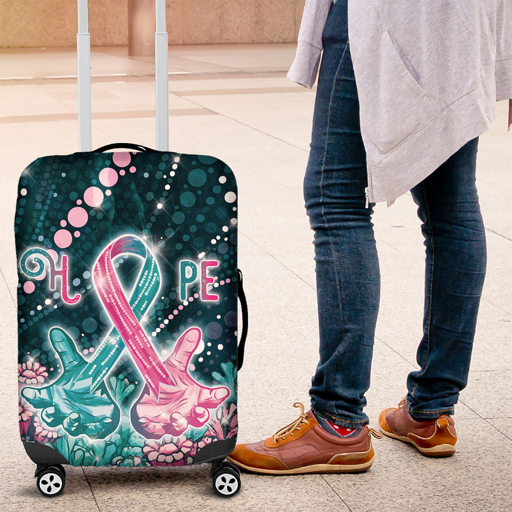 Hereditary Cancer Support Luggage Cover Hope Ribbon With Aussie Teal Duncan Coral