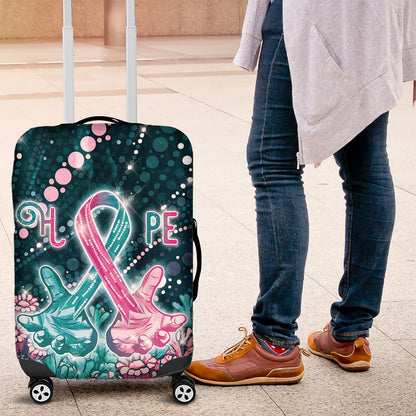 Hereditary Cancer Support Luggage Cover Hope Ribbon With Aussie Teal Duncan Coral