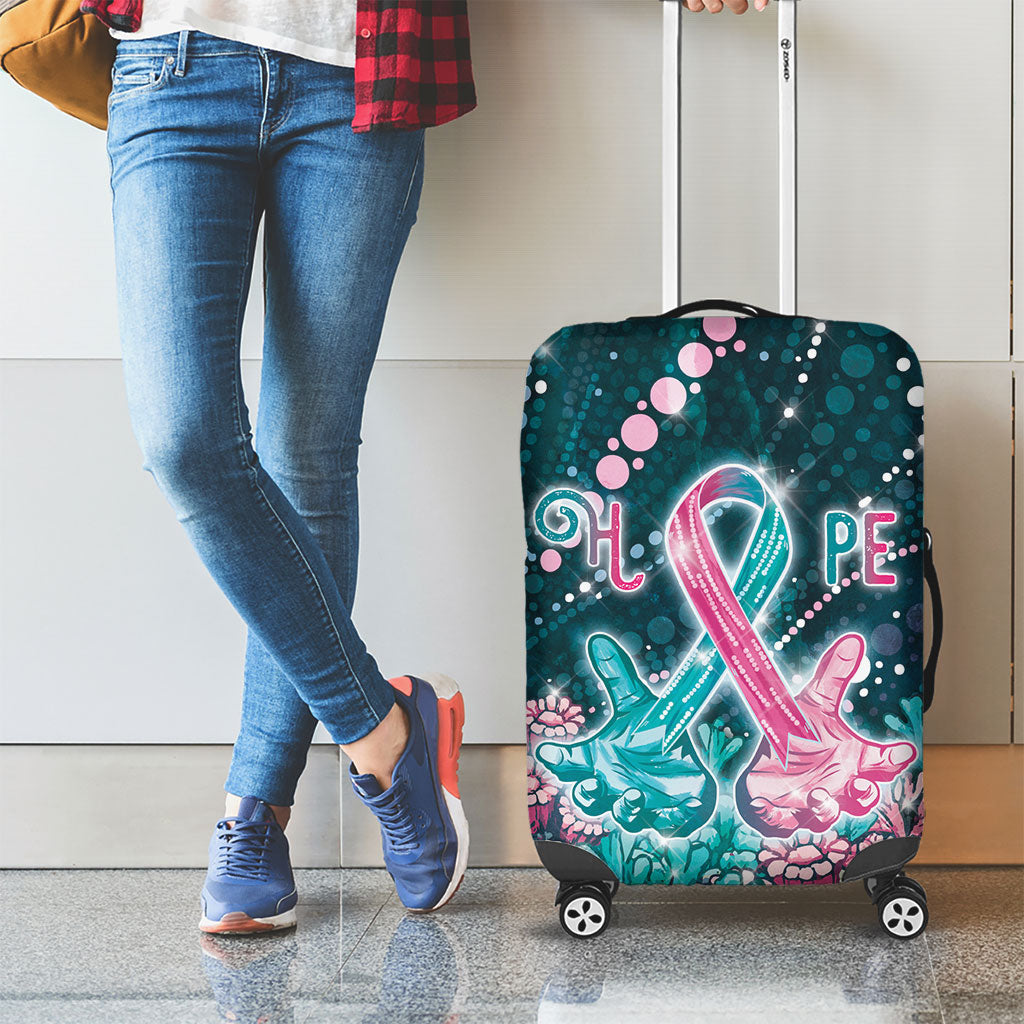 Hereditary Cancer Support Luggage Cover Hope Ribbon With Aussie Teal Duncan Coral