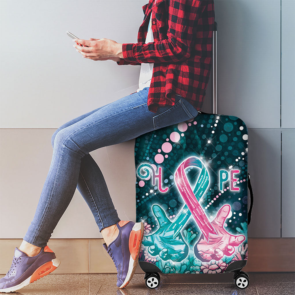 Hereditary Cancer Support Luggage Cover Hope Ribbon With Aussie Teal Duncan Coral