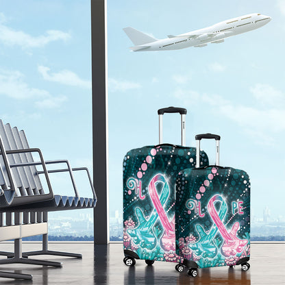 Hereditary Cancer Support Luggage Cover Hope Ribbon With Aussie Teal Duncan Coral