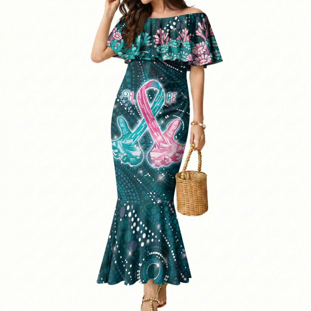Personalised Hereditary Cancer Support Mermaid Dress Hope Ribbon With Aussie Teal Duncan Coral