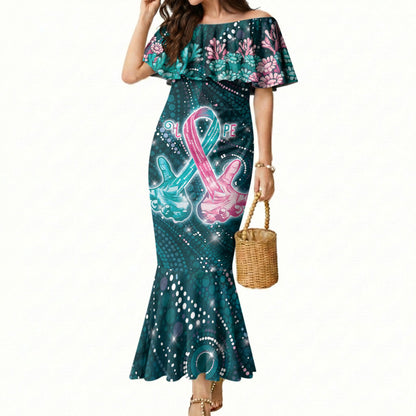 Personalised Hereditary Cancer Support Mermaid Dress Hope Ribbon With Aussie Teal Duncan Coral