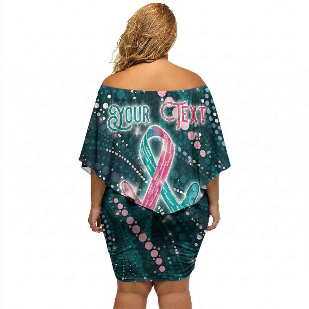 Personalised Hereditary Cancer Support Off Shoulder Short Dress Hope Ribbon With Aussie Teal Duncan Coral