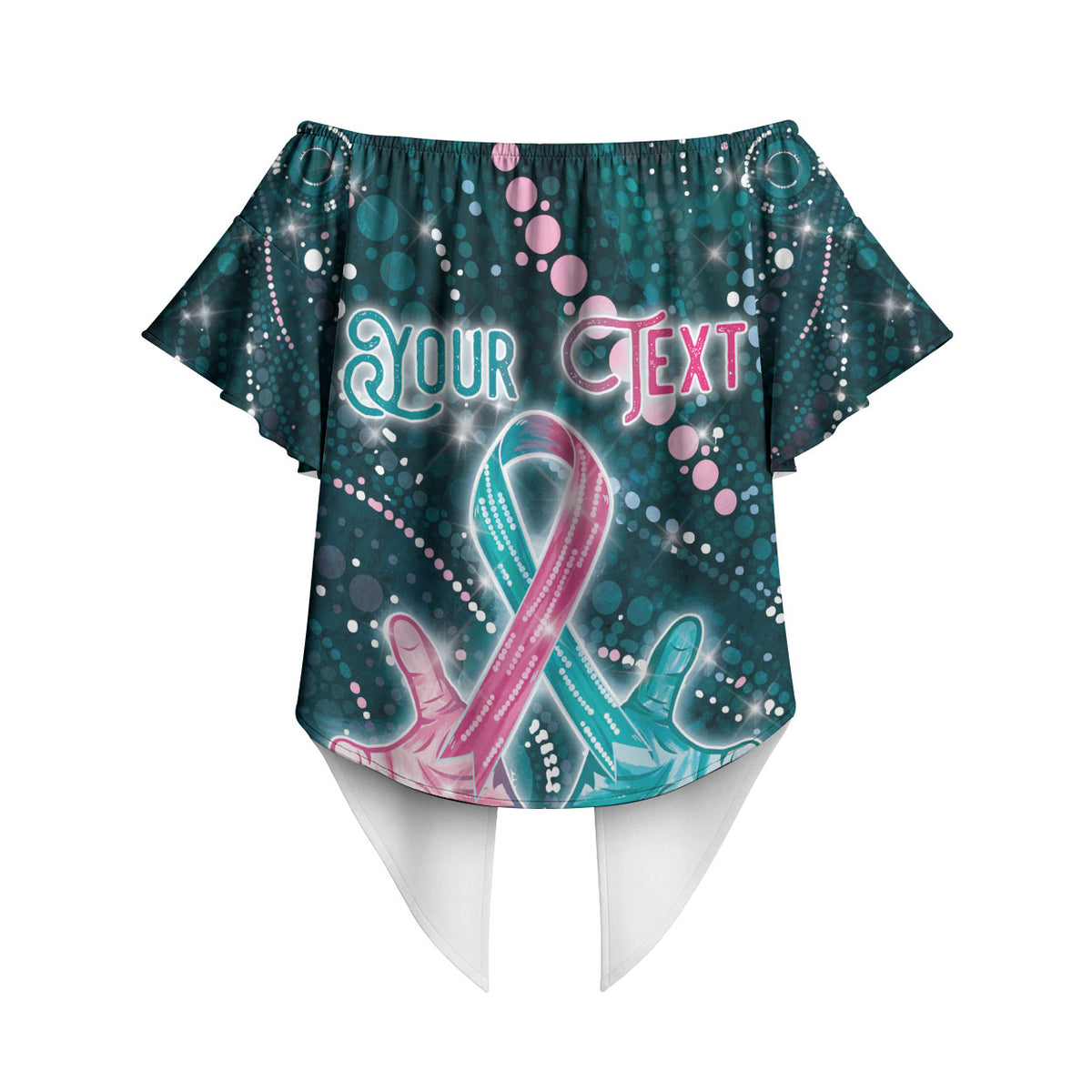 Personalised Hereditary Cancer Support Off Shoulder Wrap Waist Top Hope Ribbon With Aussie Teal Duncan Coral