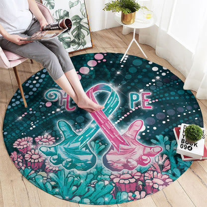 Hereditary Cancer Support Round Carpet Hope Ribbon With Aussie Teal Duncan Coral
