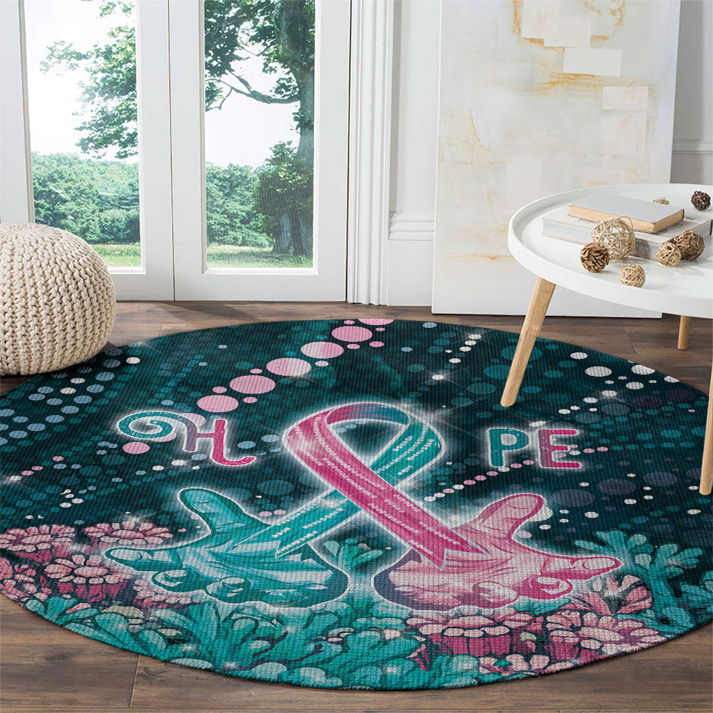 Hereditary Cancer Support Round Carpet Hope Ribbon With Aussie Teal Duncan Coral
