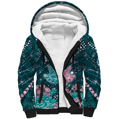 Personalised Hereditary Cancer Support Sherpa Hoodie Hope Ribbon With Aussie Teal Duncan Coral