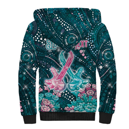 Personalised Hereditary Cancer Support Sherpa Hoodie Hope Ribbon With Aussie Teal Duncan Coral