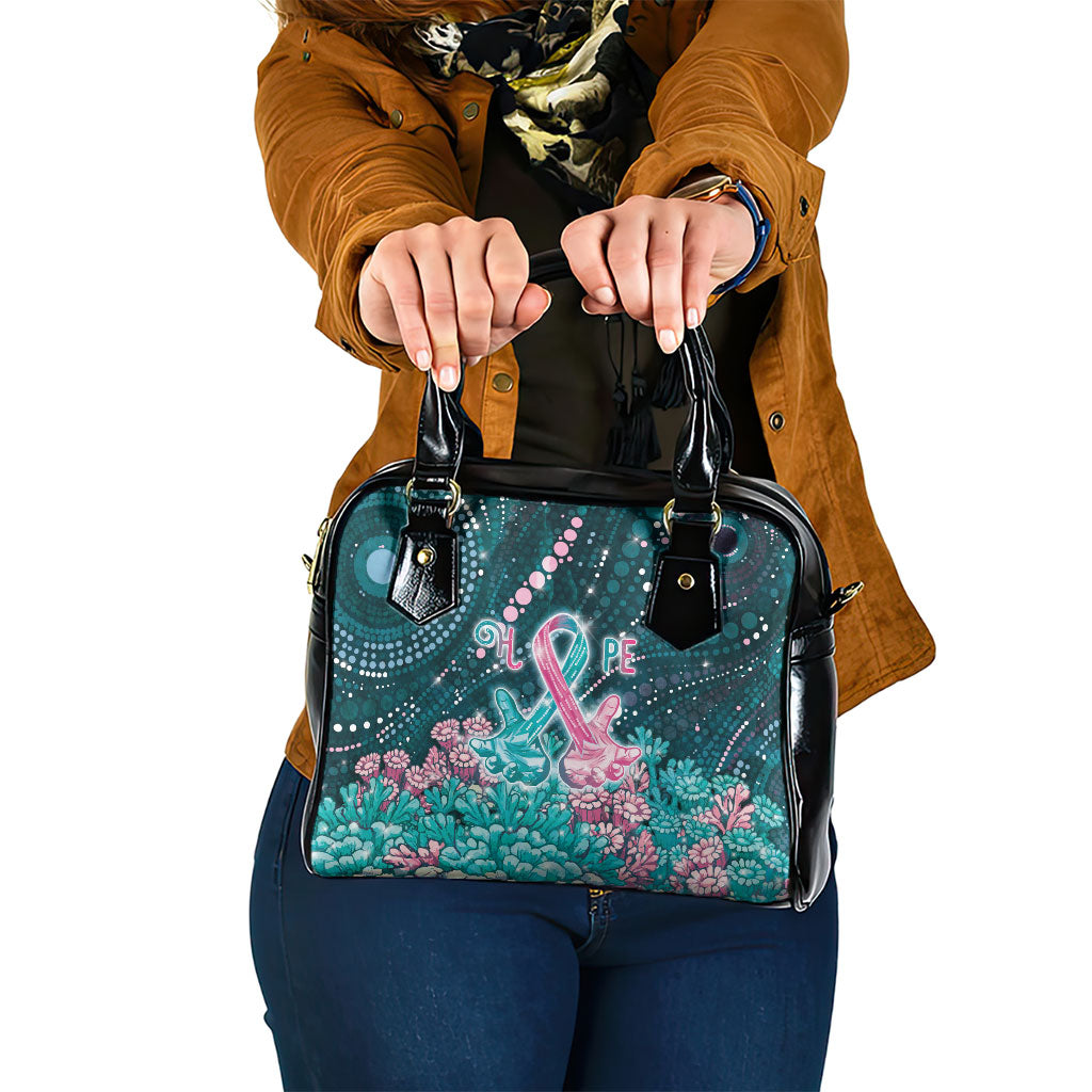 Hereditary Cancer Support Shoulder Handbag Hope Ribbon With Aussie Teal Duncan Coral