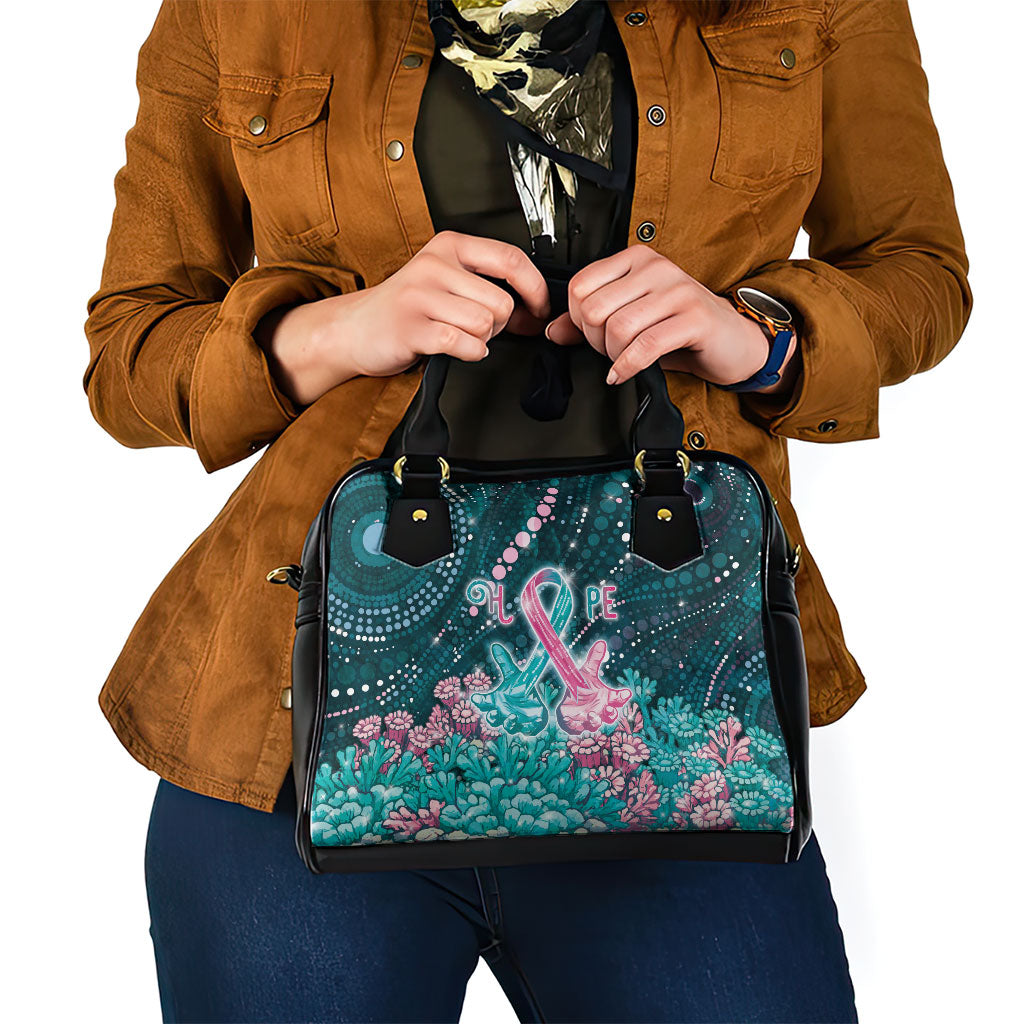 Hereditary Cancer Support Shoulder Handbag Hope Ribbon With Aussie Teal Duncan Coral