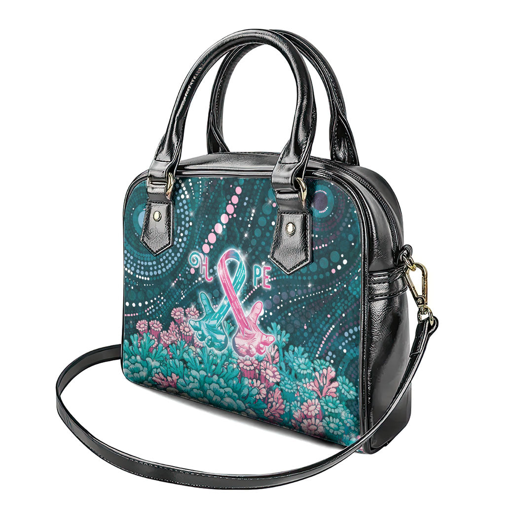 Hereditary Cancer Support Shoulder Handbag Hope Ribbon With Aussie Teal Duncan Coral