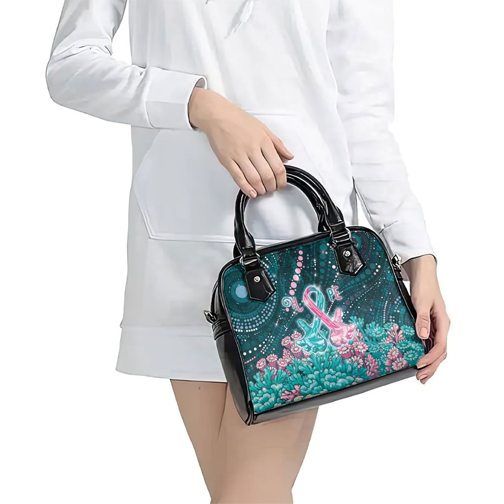 Hereditary Cancer Support Shoulder Handbag Hope Ribbon With Aussie Teal Duncan Coral