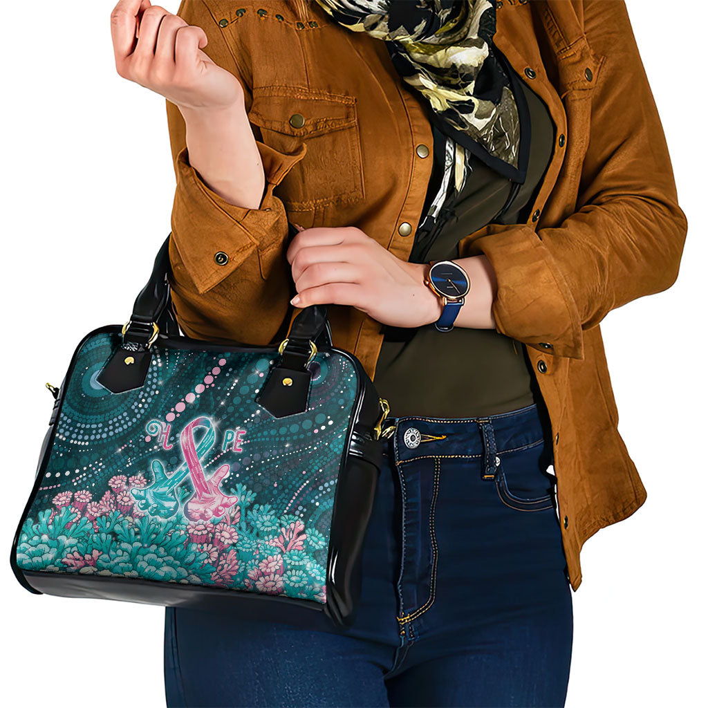 Hereditary Cancer Support Shoulder Handbag Hope Ribbon With Aussie Teal Duncan Coral