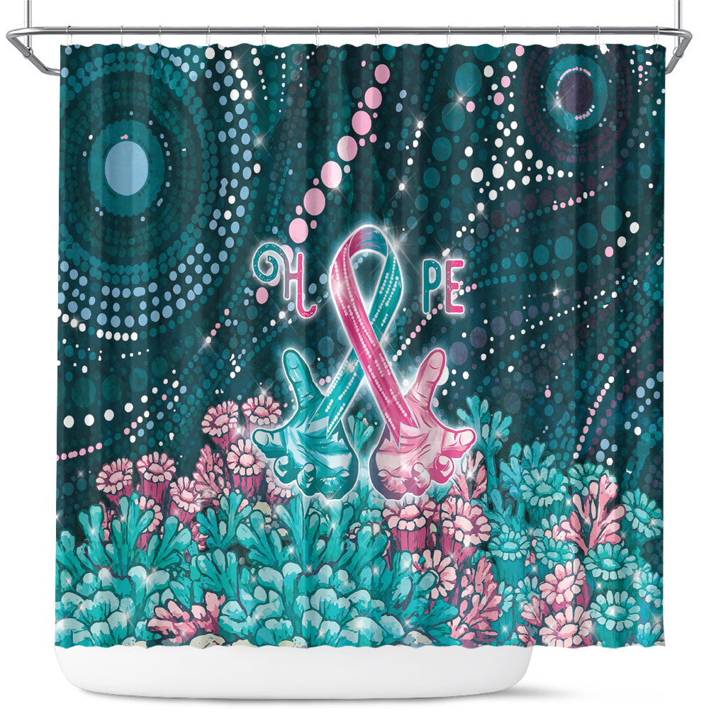 Hereditary Cancer Support Shower Curtain Hope Ribbon With Aussie Teal Duncan Coral